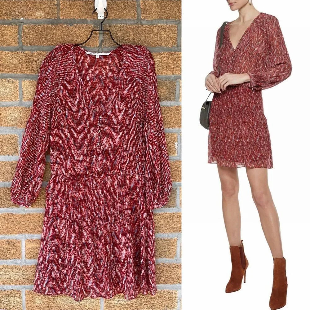 Veronica Beard Womens Priya pintucked printed silk-georgette mini dress Brick 2